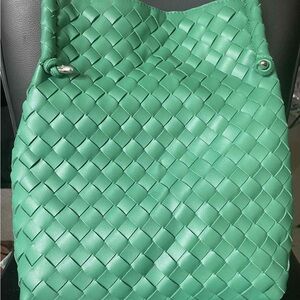 Green Woven Leather Tote Bag
